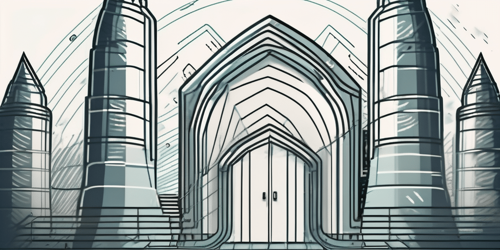 Grand door surrounded by 4 pillars
