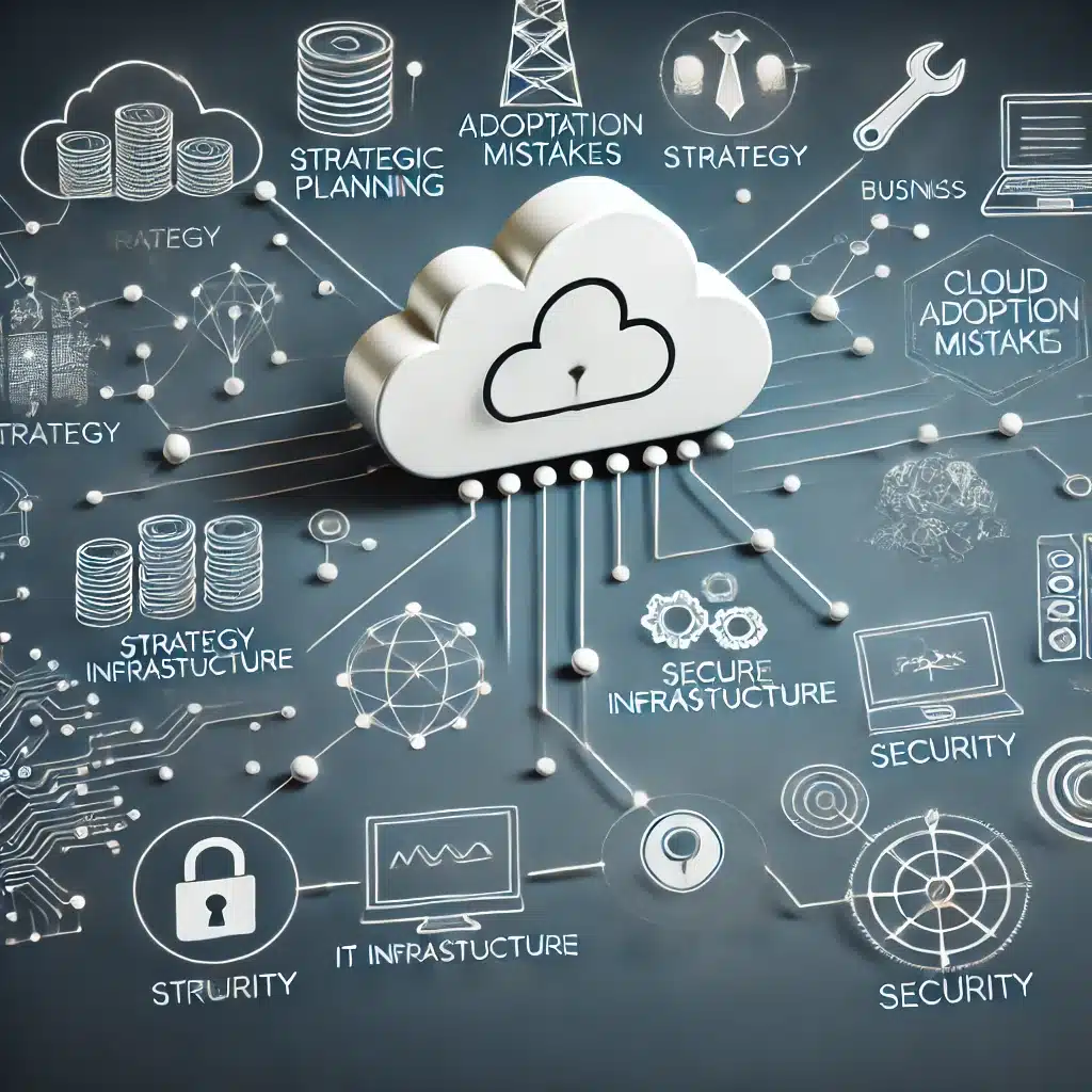 A simple and professional image showing cloud adoption mistakes in a business context