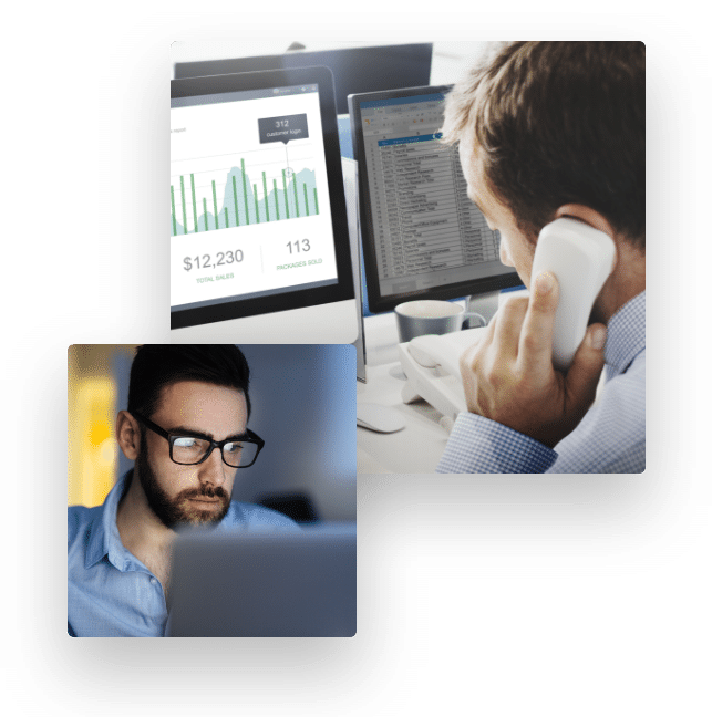 SideChannel Man talking on the phone and looking at monitor