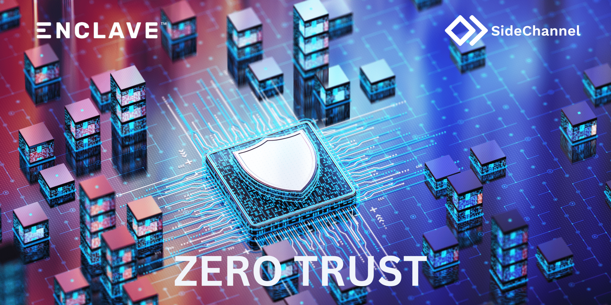 Shield on computer circuit, with "Zero Trust" text