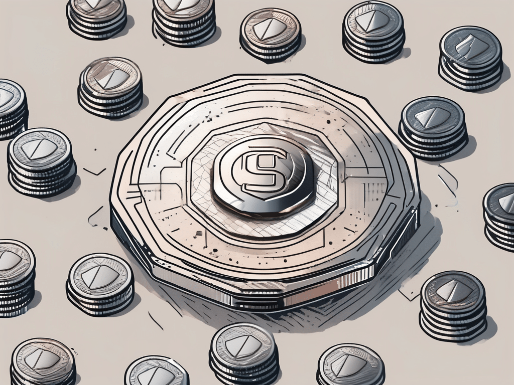 A metaphorical scale balancing a pile of coins on one side and a virtual shield symbolizing cybersecurity on the other