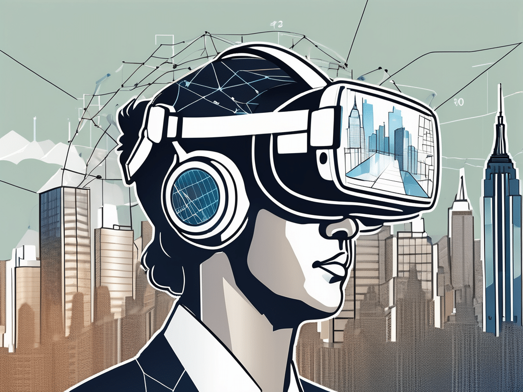 A virtual reality headset overlaid on a backdrop of the new york city skyline
