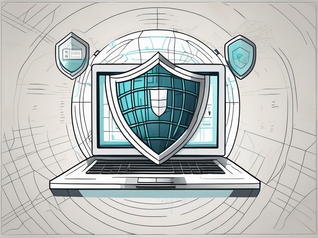 A computer shield symbolizing cybersecurity